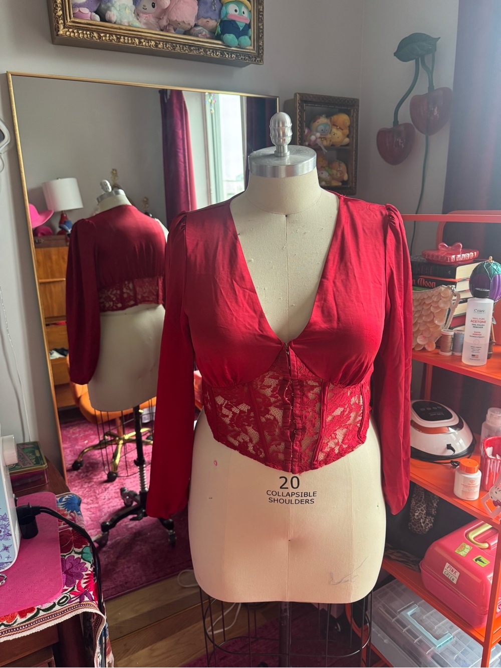 Forever 21 Red Lace Cropped Blouse